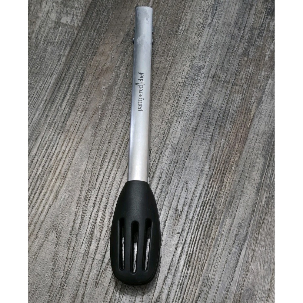 Pampered Chef Small Chef‎ Tongs #2957 Black Silicone Stainless Steel Locking